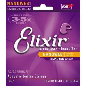 Elixir nanoweb coated Acoustic strings. Custom Light .011 - .052